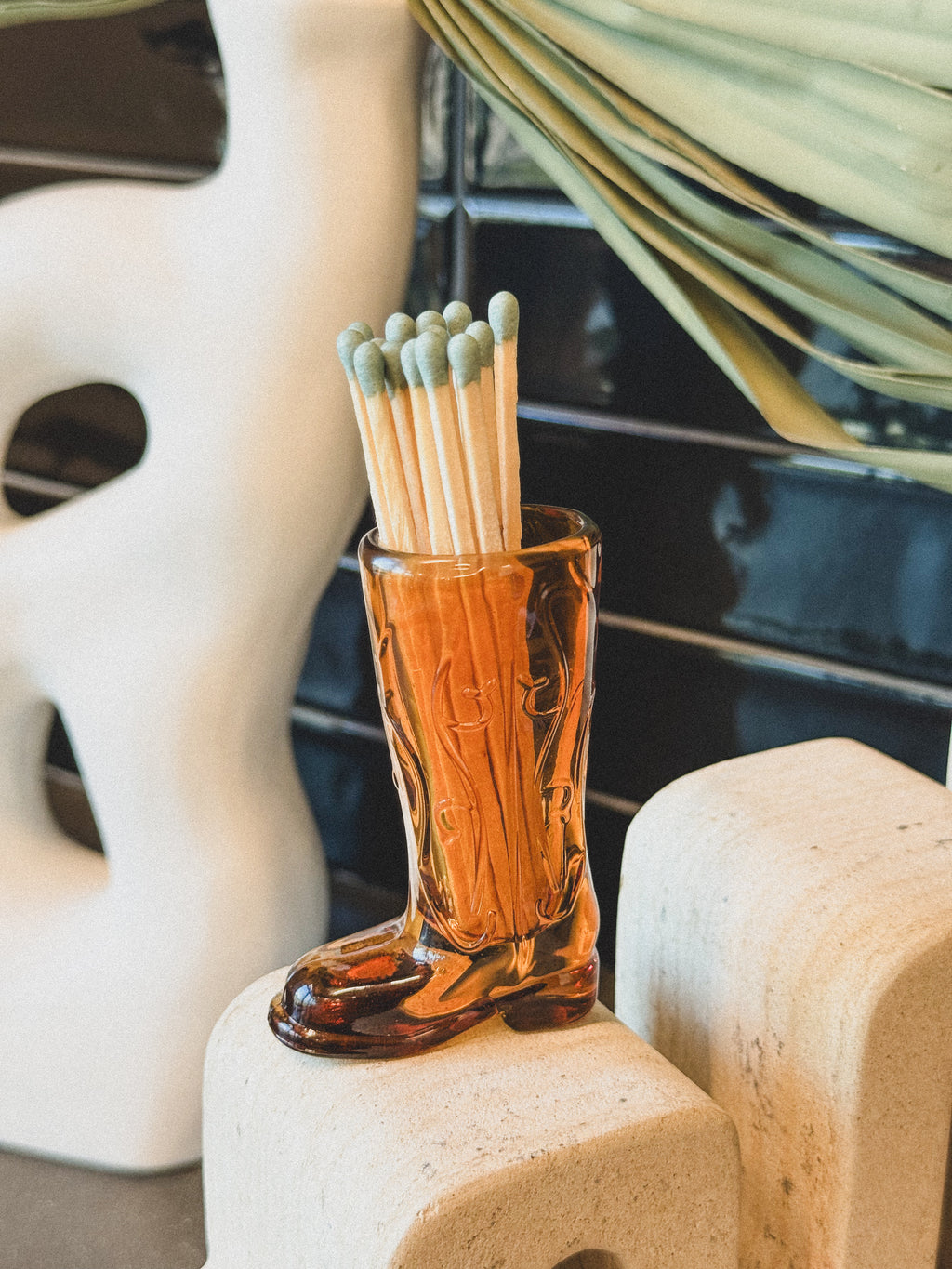 Glass Cowboy Boot Match Holder (Includes Safety Matches)