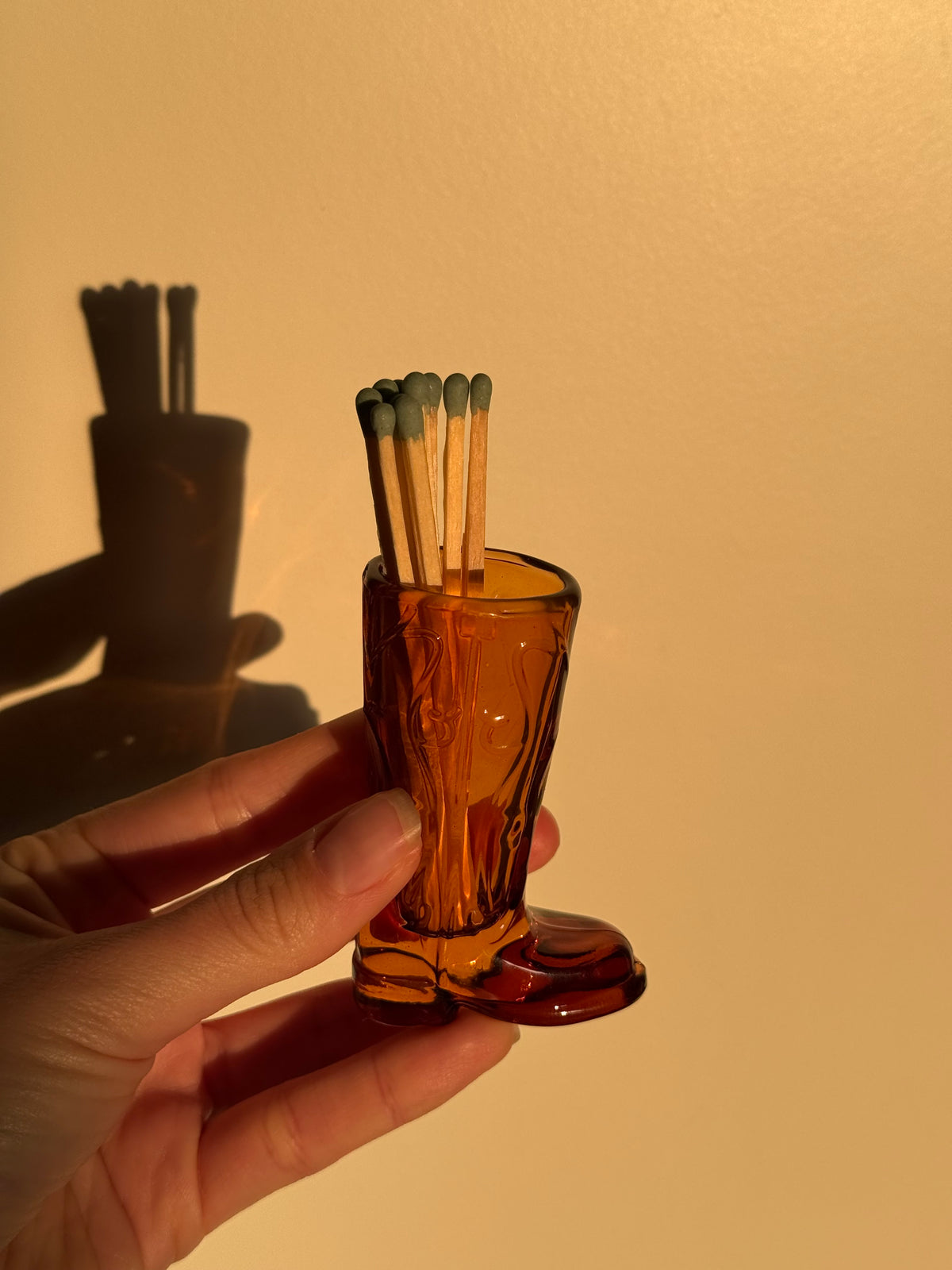 Glass Cowboy Boot Match Holder (Includes Safety Matches)