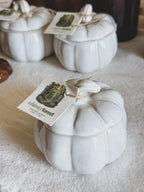 Whimsy Forest Ceramic White Pumpkin Candle