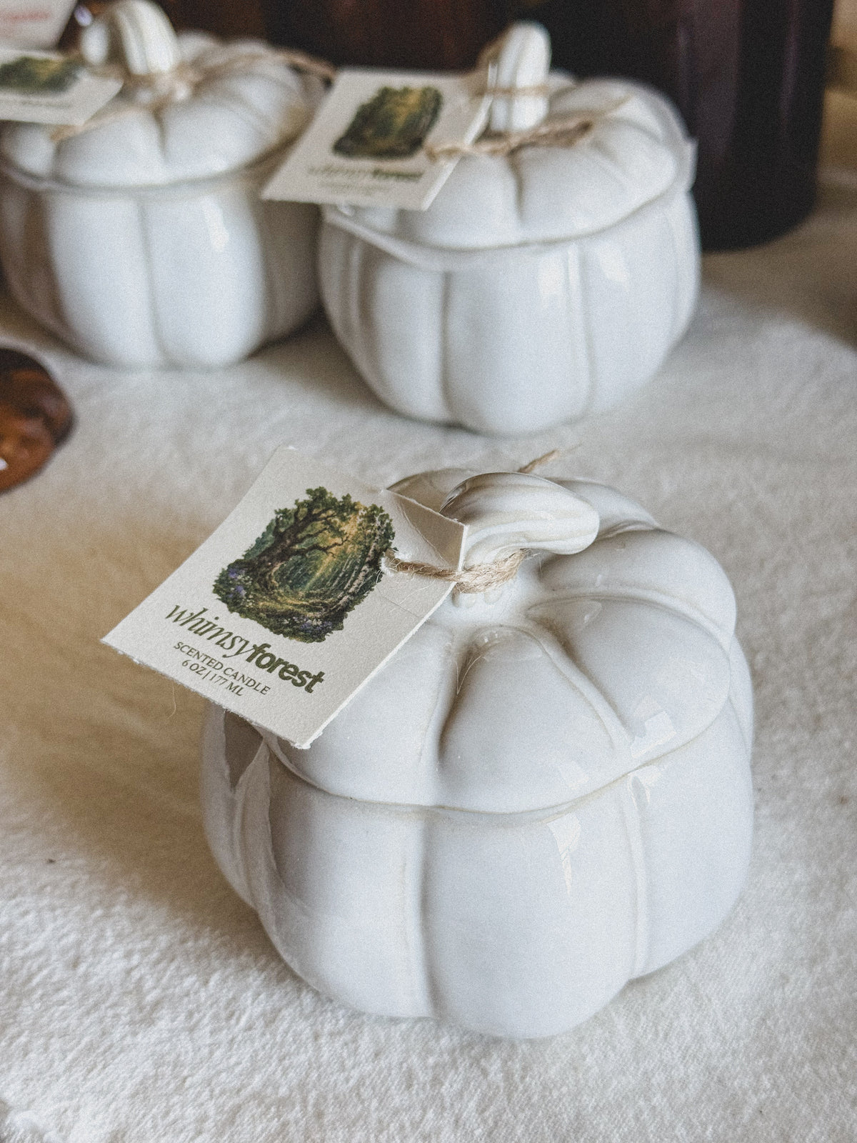Whimsy Forest Ceramic White Pumpkin Candle